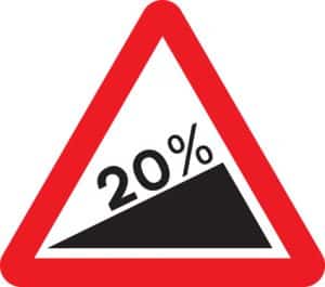 steep hill upwards road sign